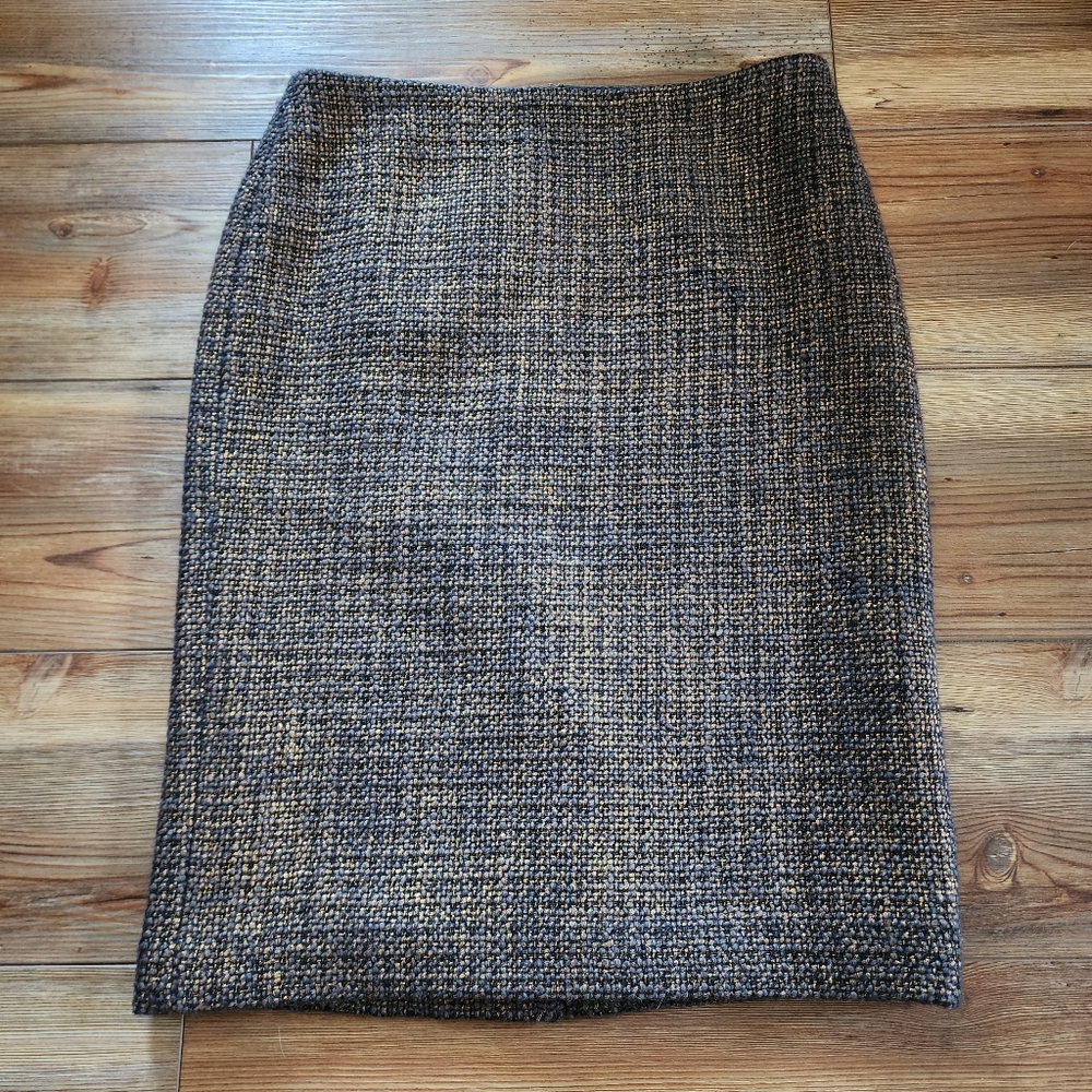 Talbots Pencil Skirt Womens 2 Brown Gold Tweed Wool